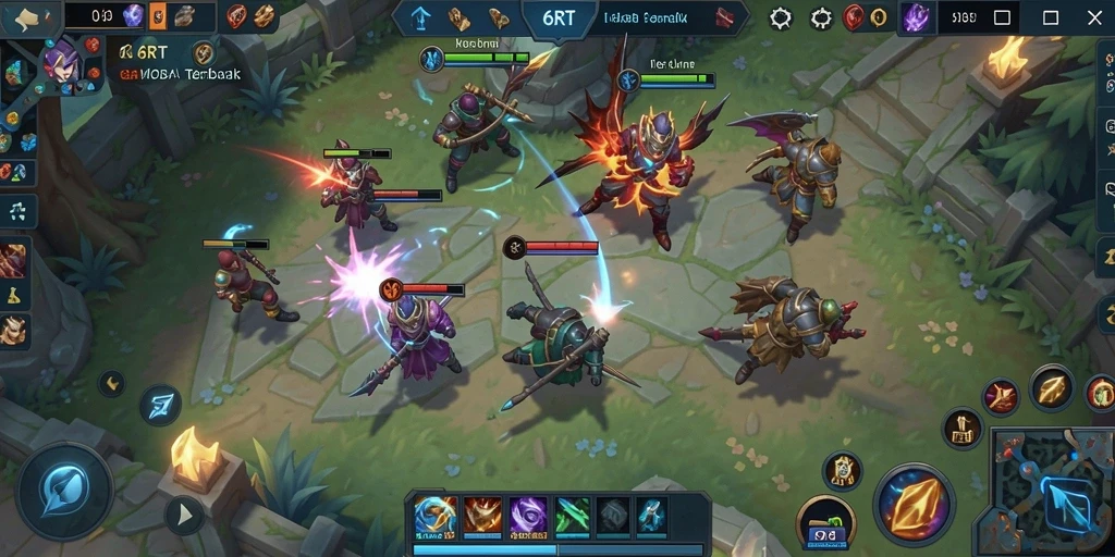 Cuplikan gameplay seru dalam pertarungan MOBA 6RT.