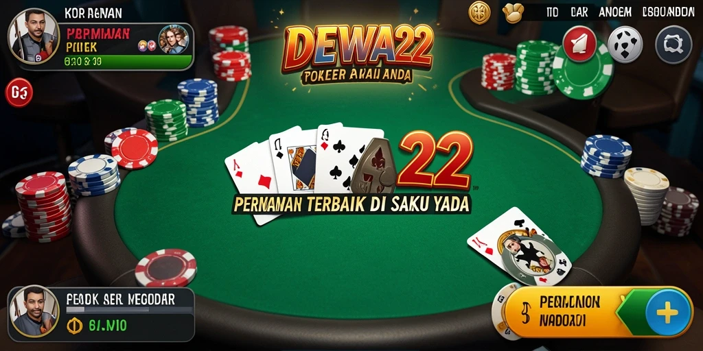 Screenshot DEWA22 menampilkan antarmuka permainan Poker yang menarik dan interaktif.