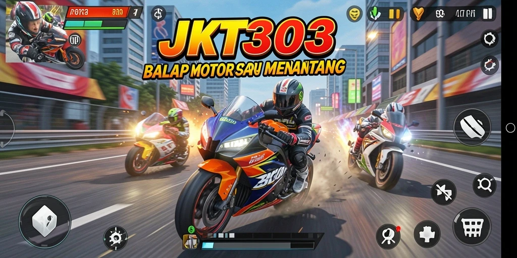 Gameplay seru JKT303 yang menampilkan balapan motor yang mendebarkan.
