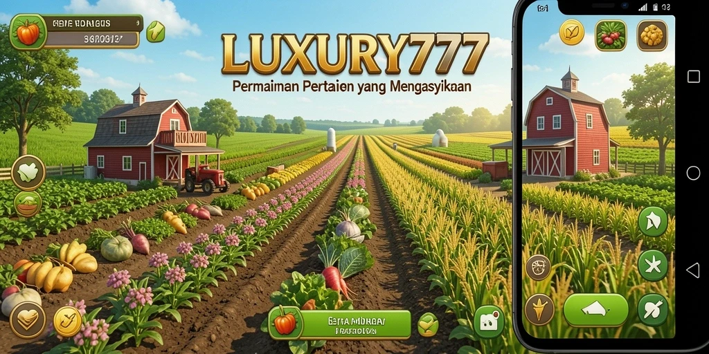 Screenshot gameplay LUXURY777 menampilkan aktivitas bertani yang menyenangkan.