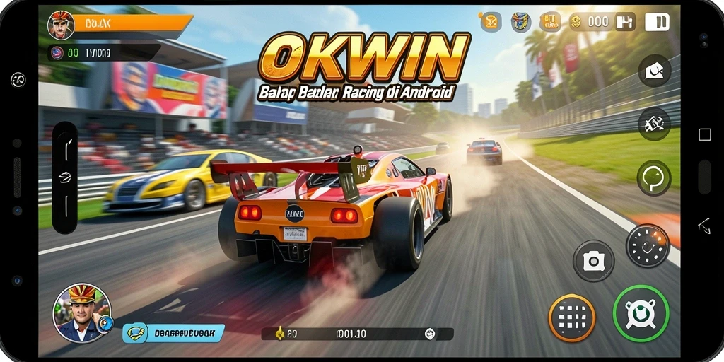 Gameplay seru di OKWIN dengan aksi balap yang mendebarkan.