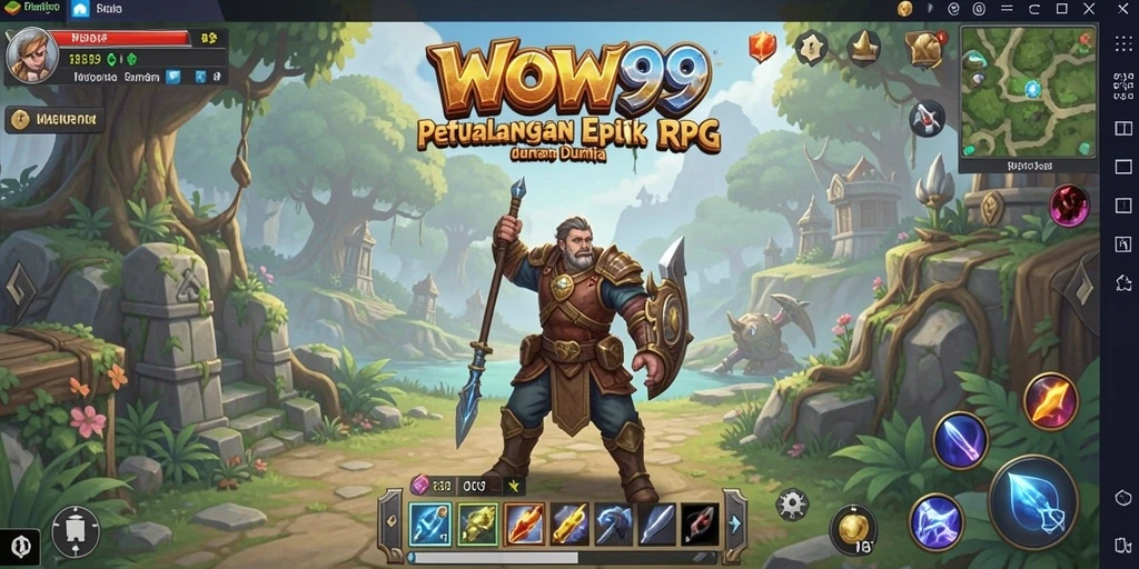 Tangkapan layar utama WOW99 menampilkan pertempuran seru dalam RPG.